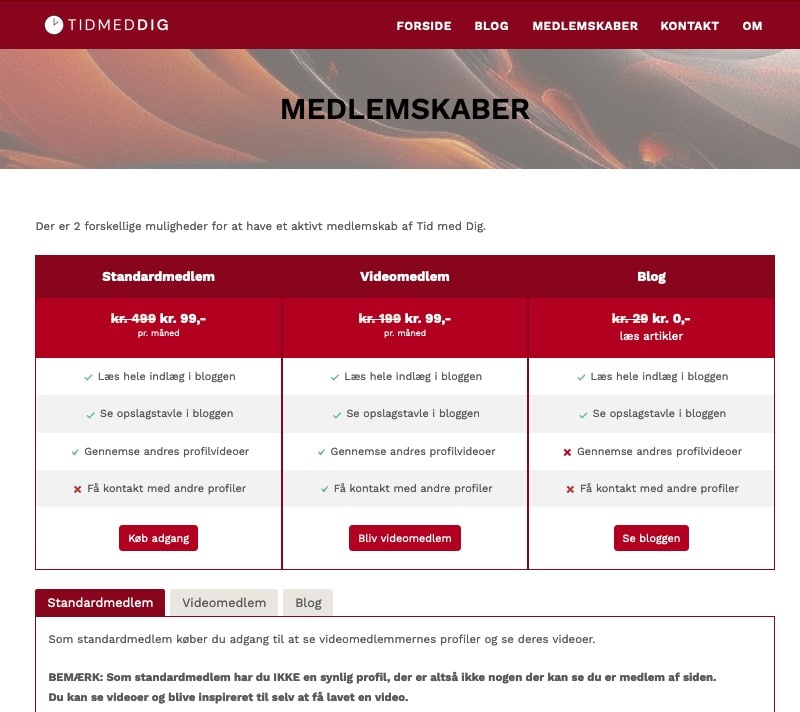 medlemskaber på tidmeddig.dk